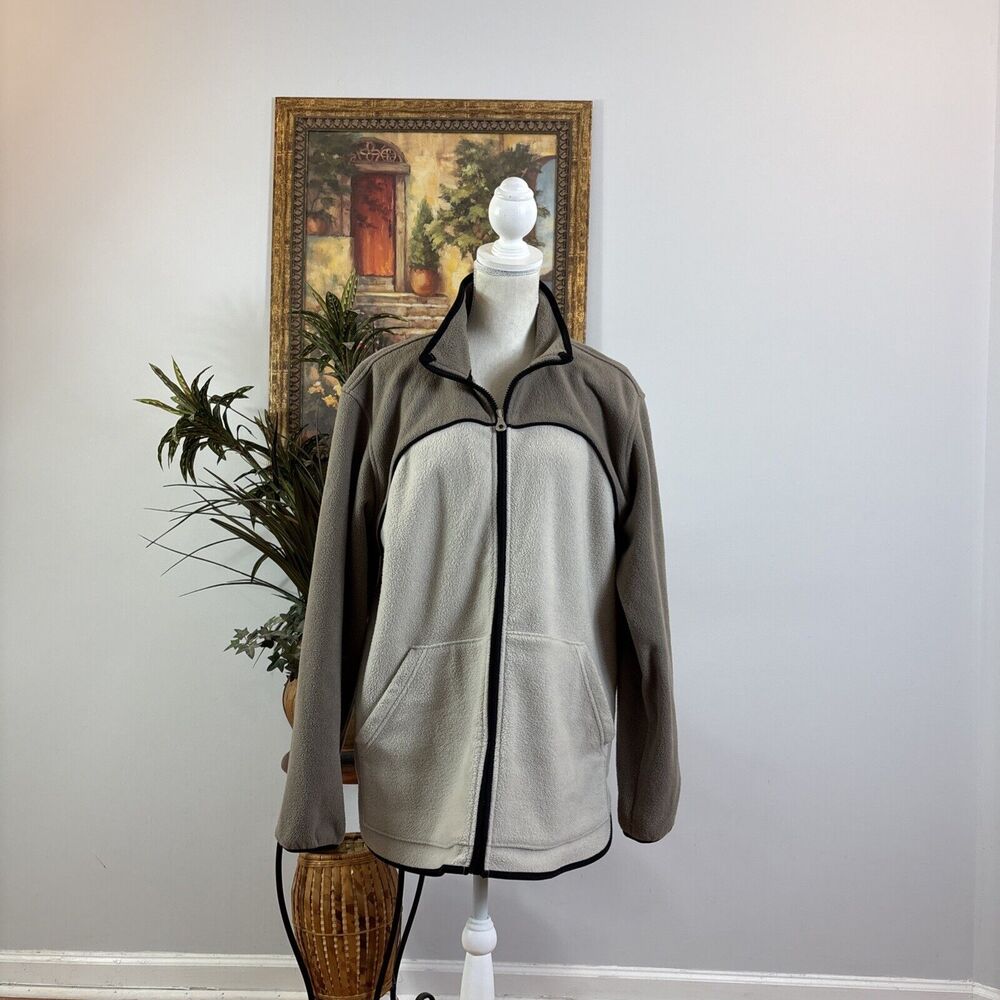 Lands End Jacket Women L 42-44 Long Sleeve Fleece Colorblock Zip Up Pockets Soft